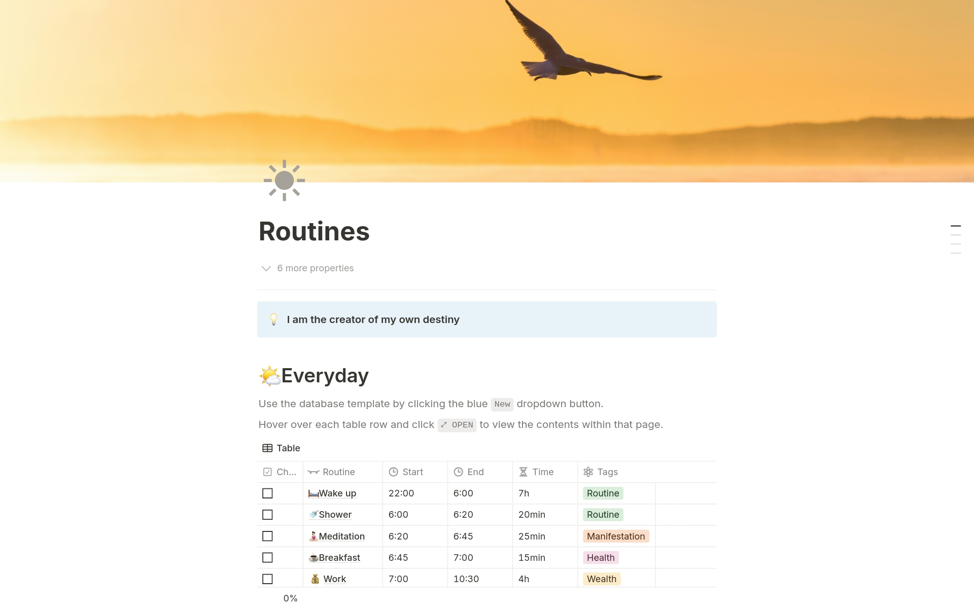 A template preview for Everyday Routines