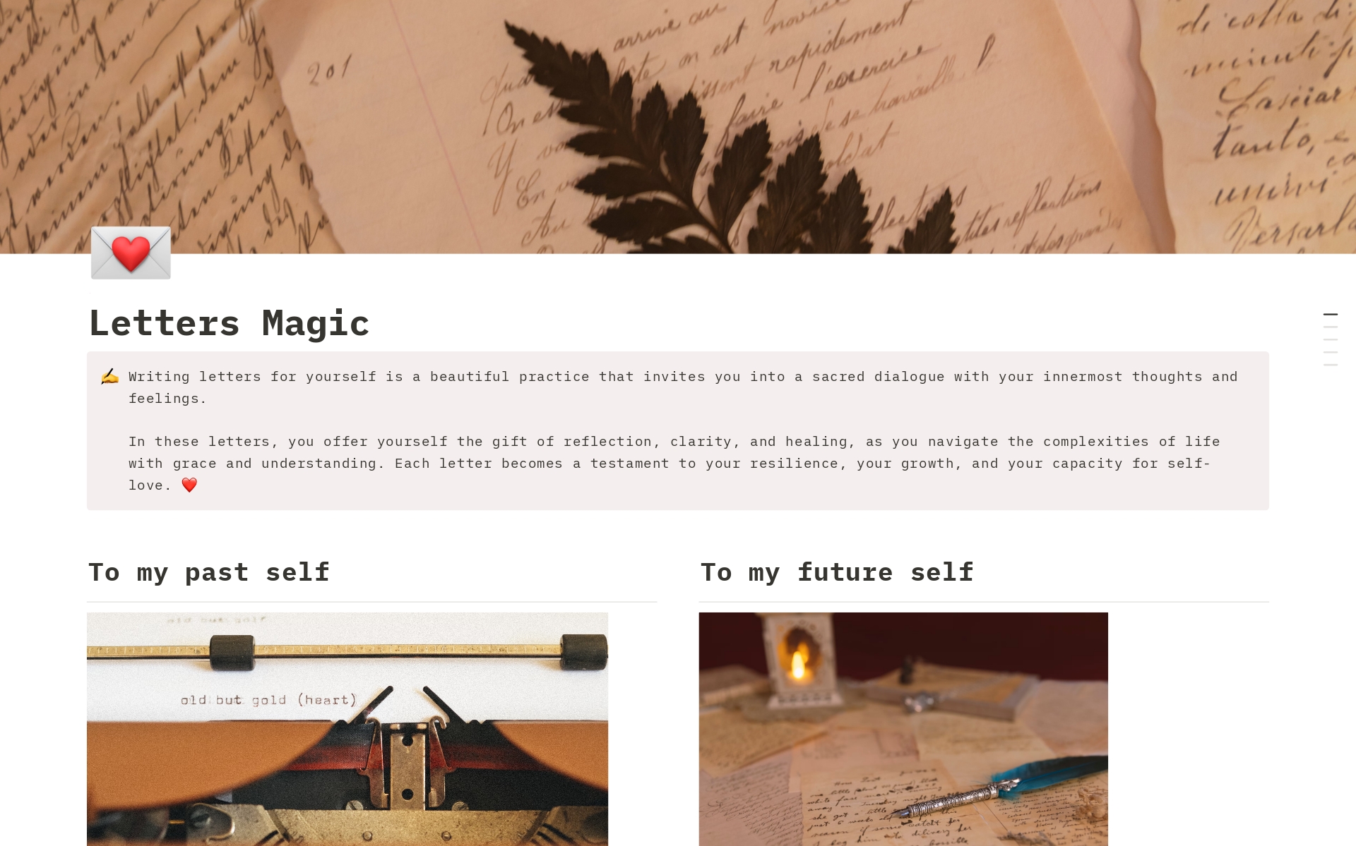 En forhåndsvisning av mal for Letters Magic: Write letters for self-discovery