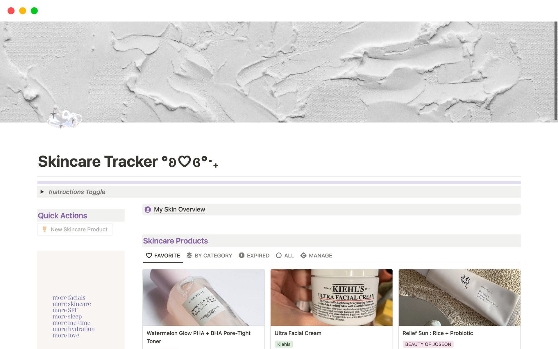 Vista previa de una plantilla para Skincare Tracker