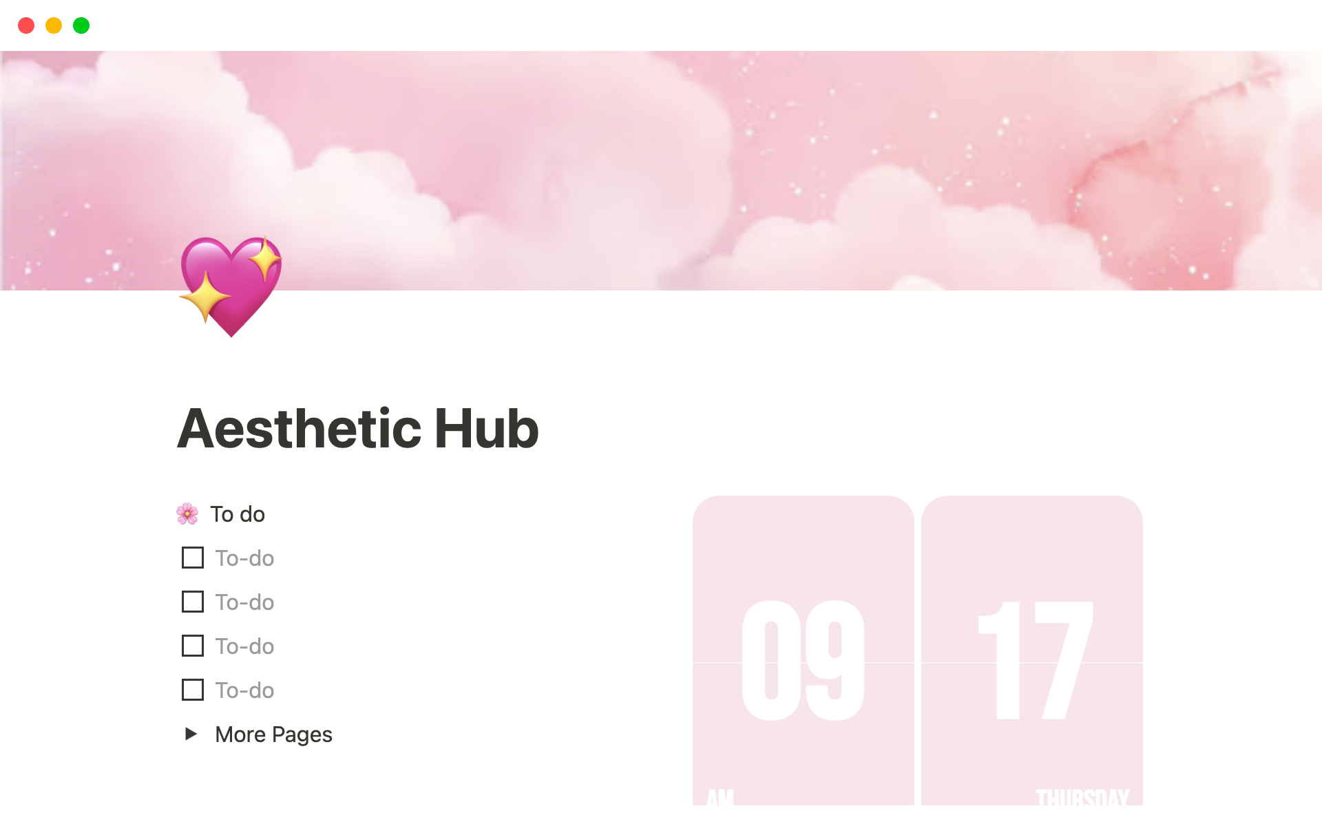 En förhandsgranskning av mallen för Pink Aesthetic Hub