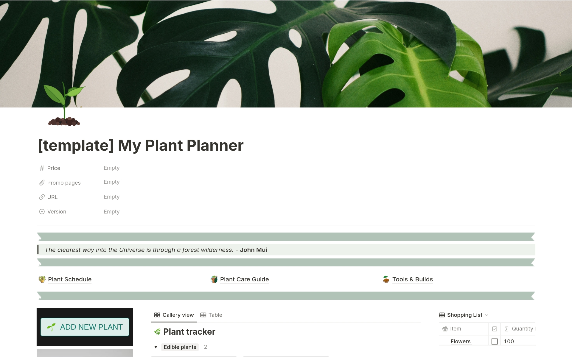 En förhandsgranskning av mallen för Complete Plant Planner