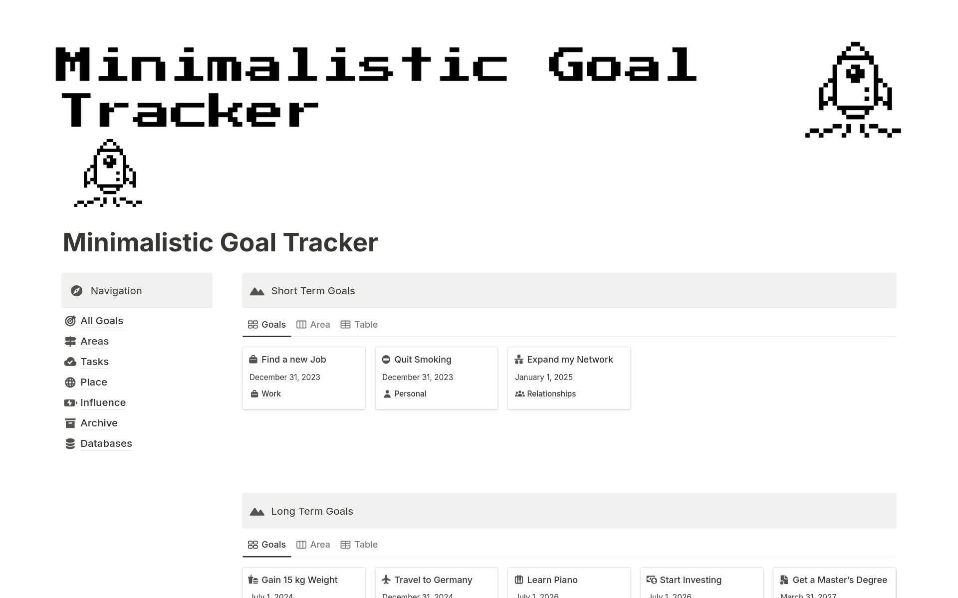 A template preview for Goal Tracker