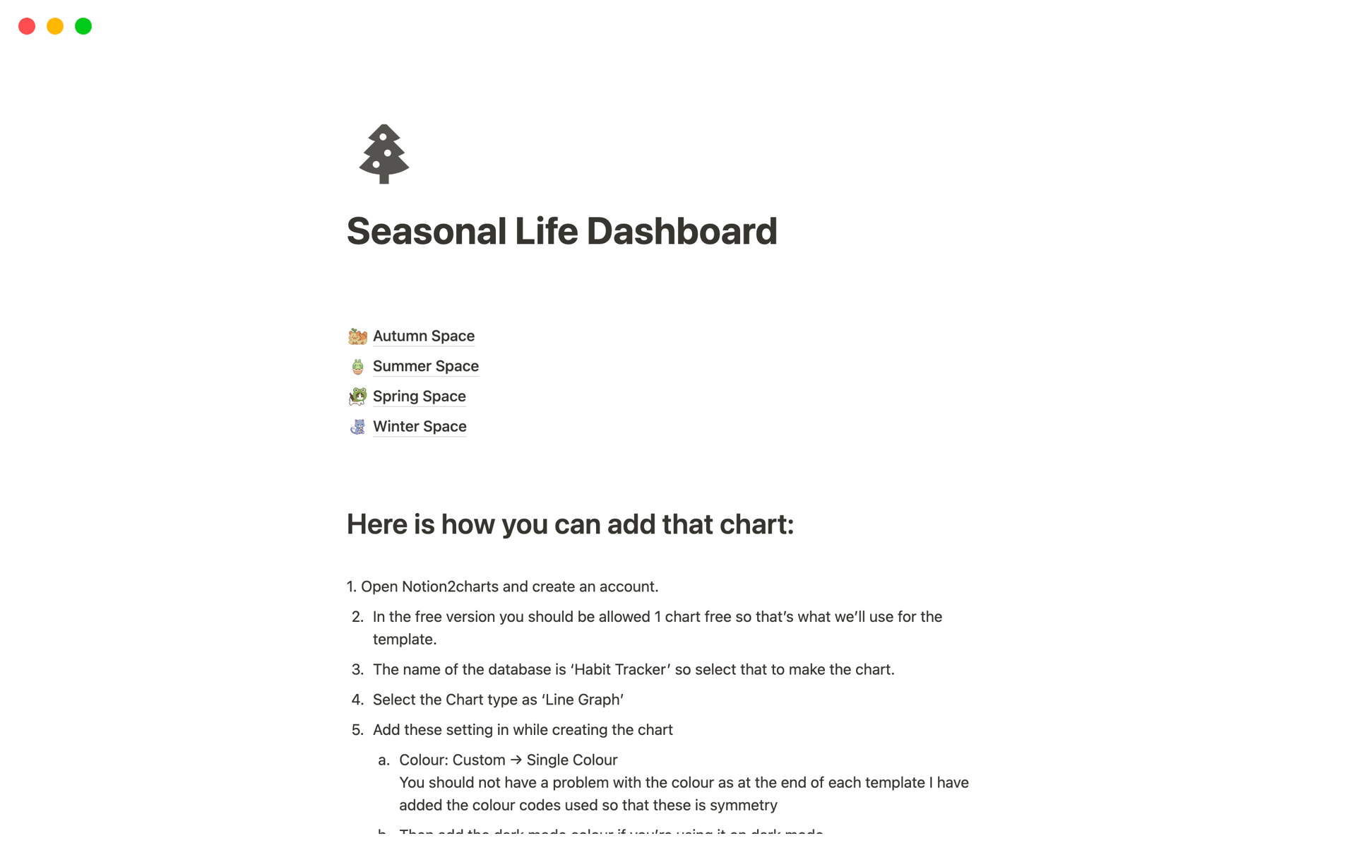 En förhandsgranskning av mallen för Seasonal Life Dashboard