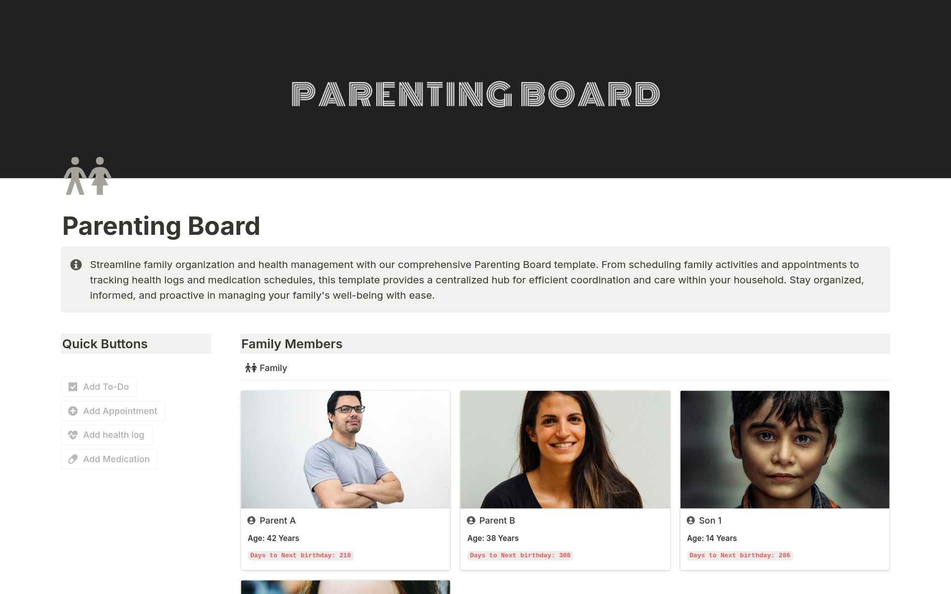 Uma prévia do modelo para Parenting Board
