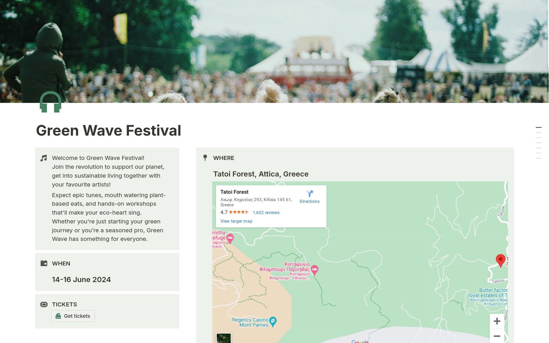 An events website template designed for a summer music festival, featuring lineup, schedule, and ticket info.