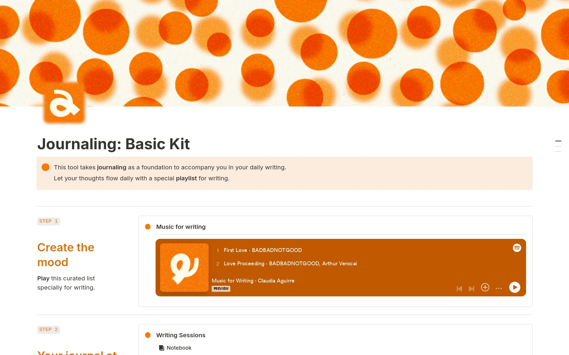 En forhåndsvisning av mal for Journaling: Basic Kit Notebook