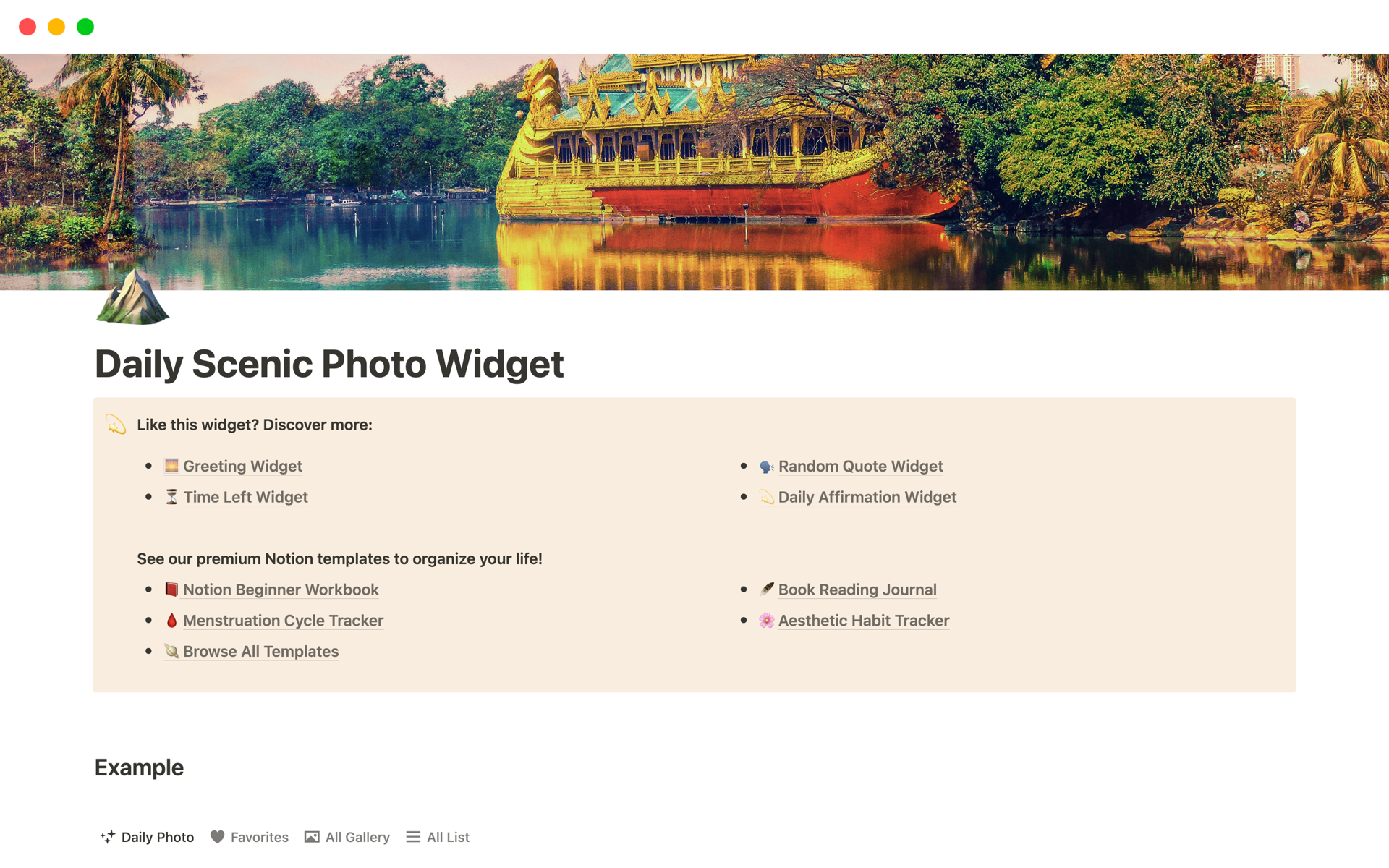 Have a new wonderful scenic image every day on your Notion workspace with this widget
