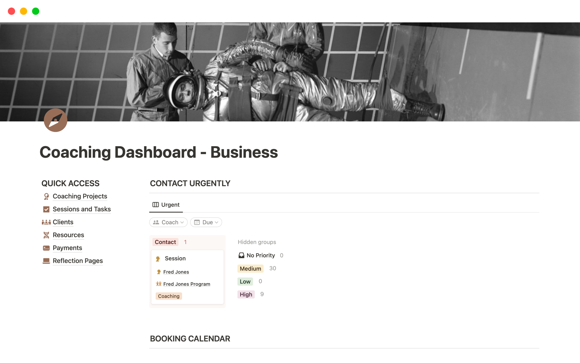 En forhåndsvisning av mal for Coaching Dashboard - Business