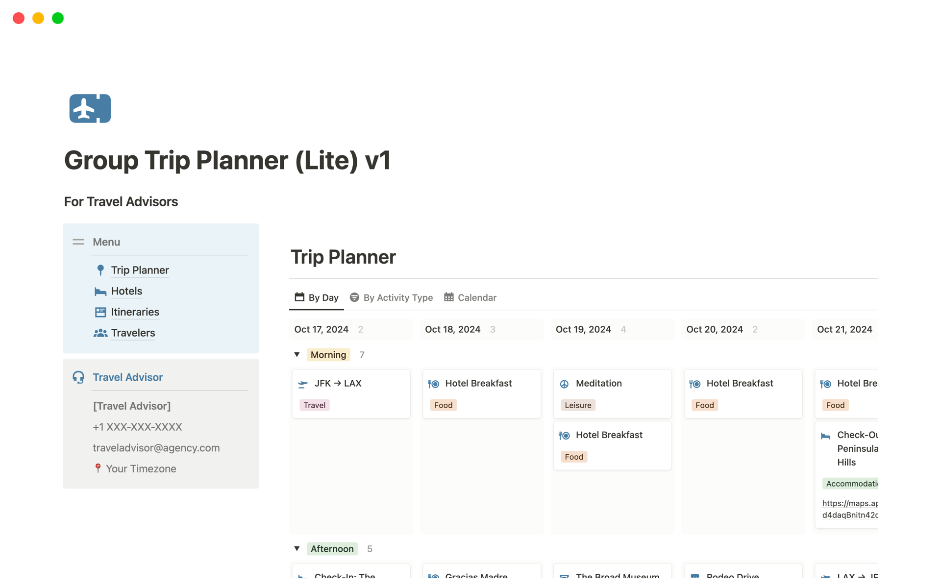 Vista previa de plantilla para Group Trip Planner (Lite) v1