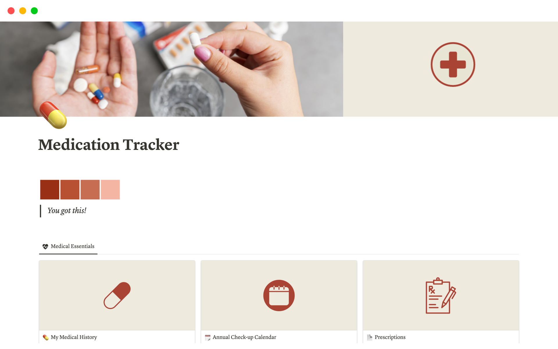The Notion Medication Tracker is a clutter-free organizer that keeps a track of your pills, medical tests, prescriptions, health insurance and much more!