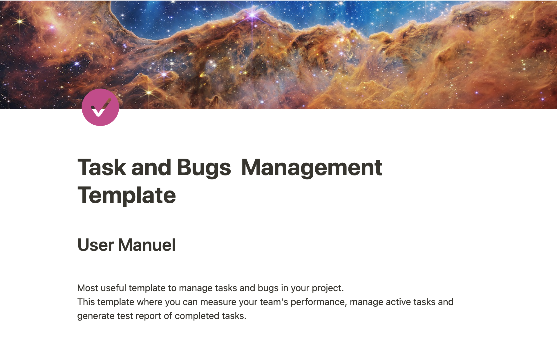 En forhåndsvisning av mal for Task and Bugs Management Template