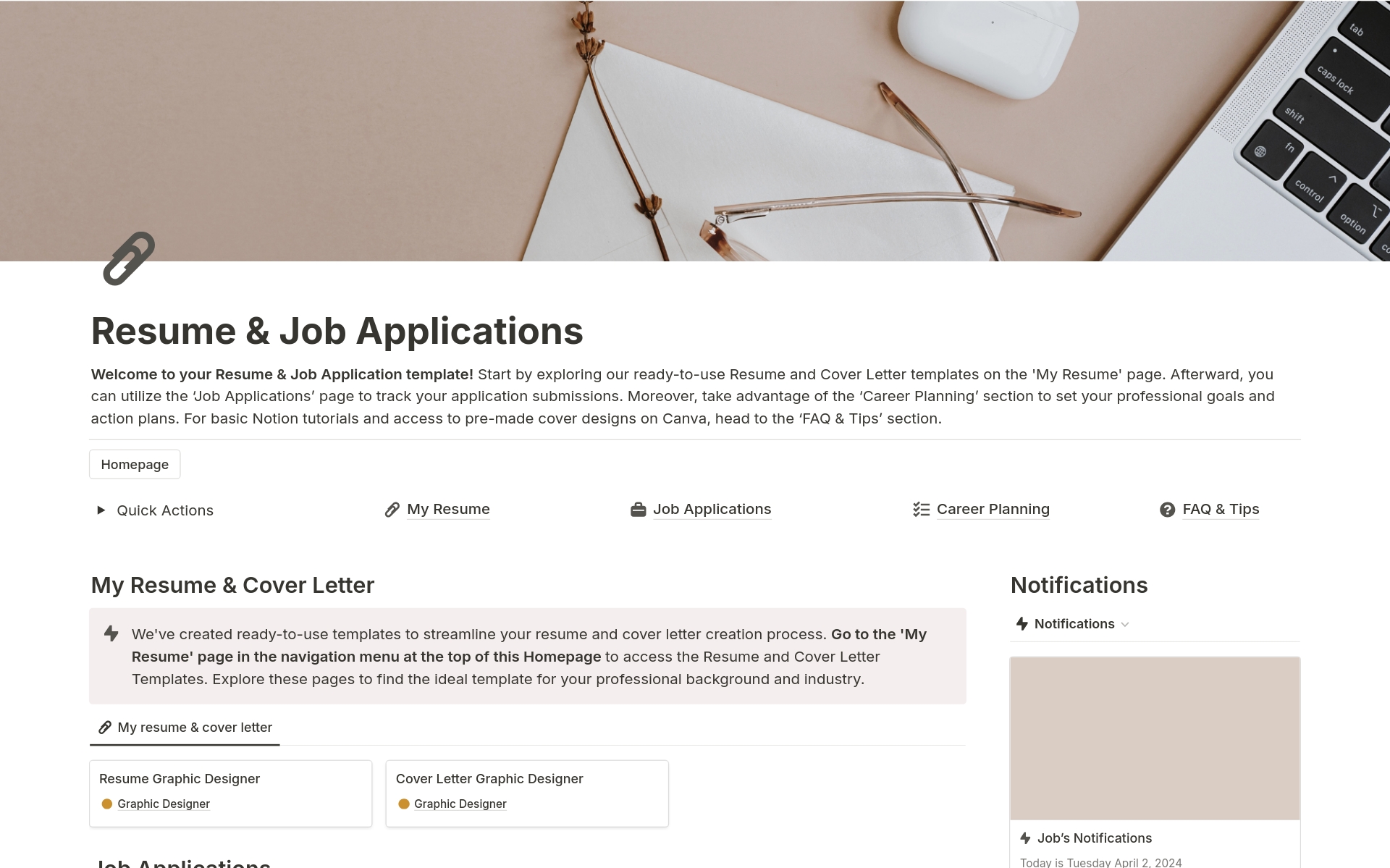 En forhåndsvisning av mal for Resume, Job Application Tracker, Career Planning