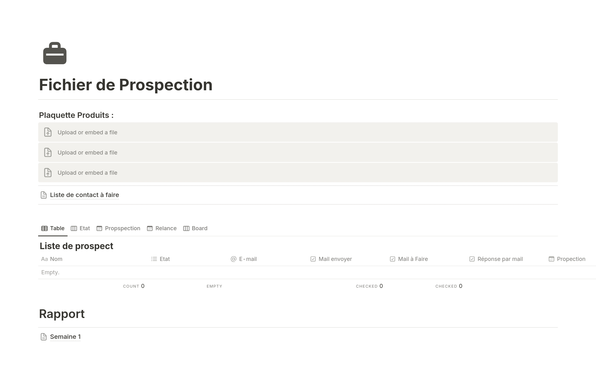 A template preview for Fichier de Prospection