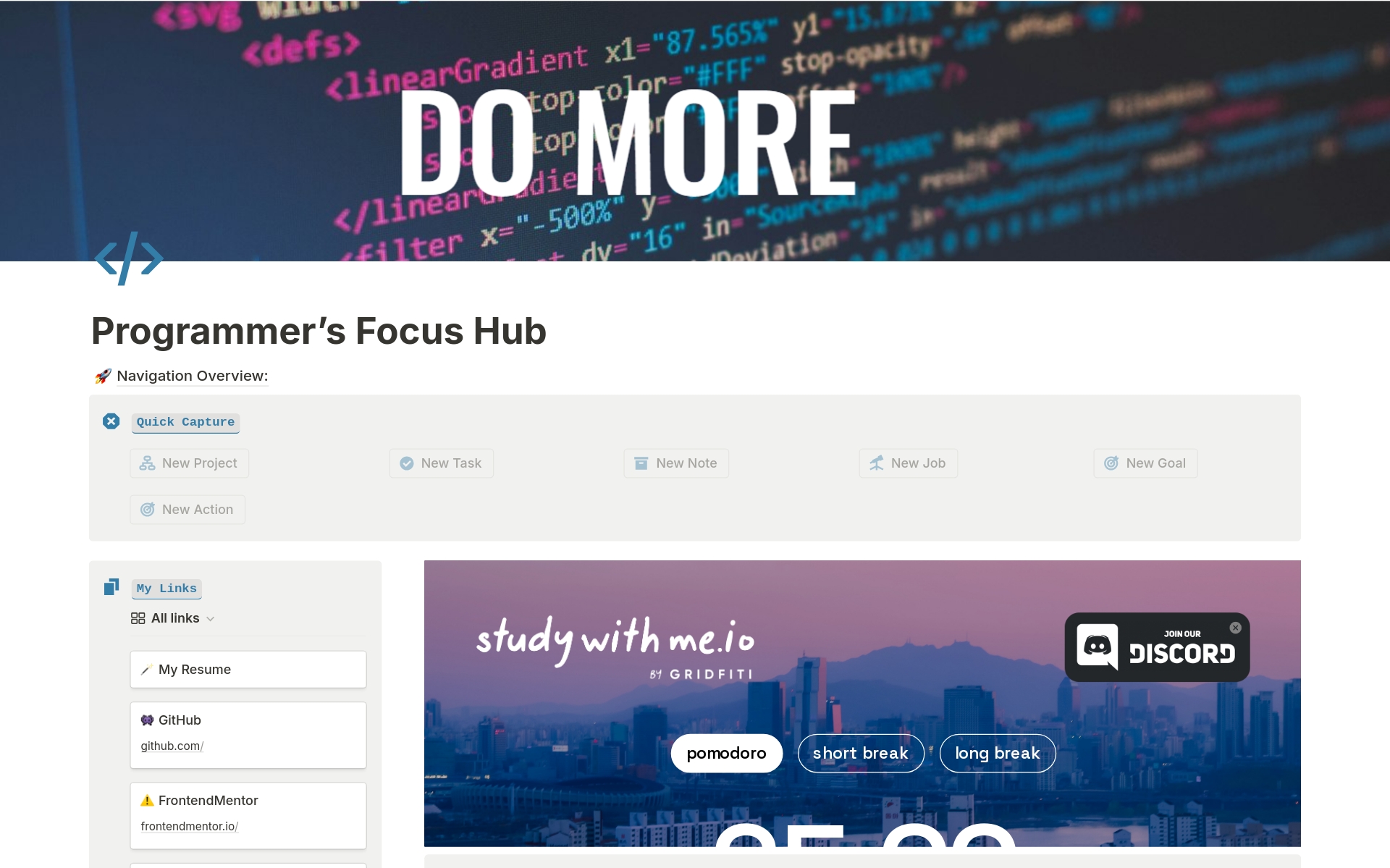 Eine Vorlagenvorschau für Programmer's Focus Hub
