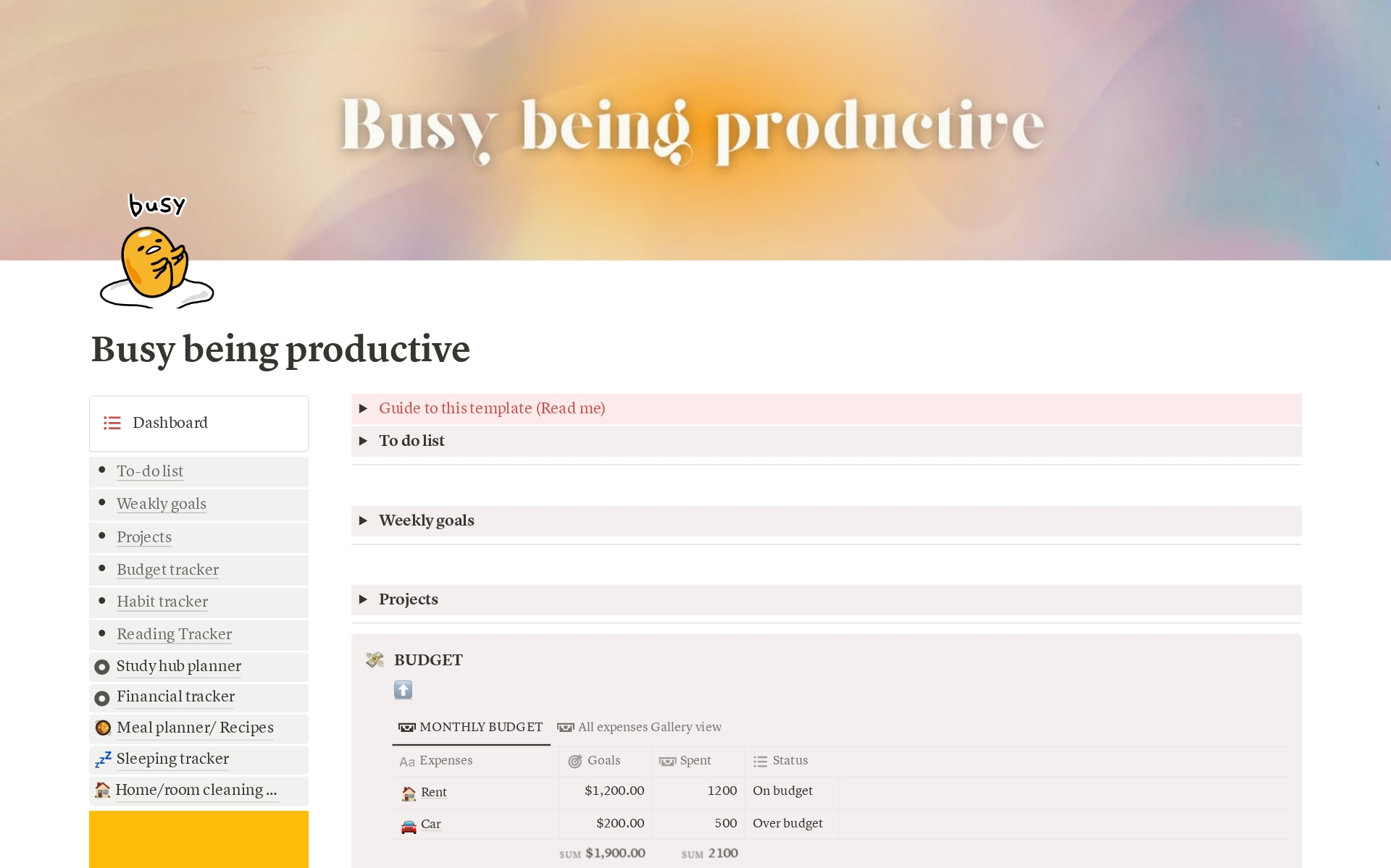 Busy being productive| 2 variations のテンプレートのプレビュー