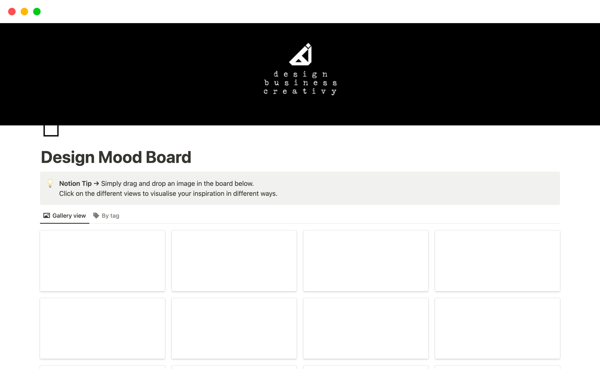 En forhåndsvisning av mal for Design Mood Board