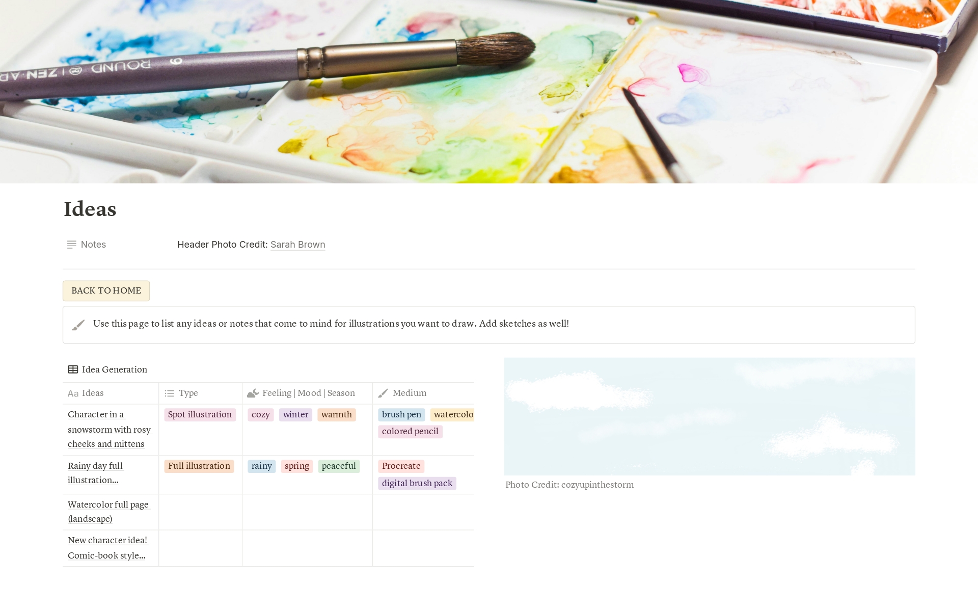 This template is perfect for any illustrator or artist hoping to organzine their ideas, projects, and goals in a simple and effective system. 