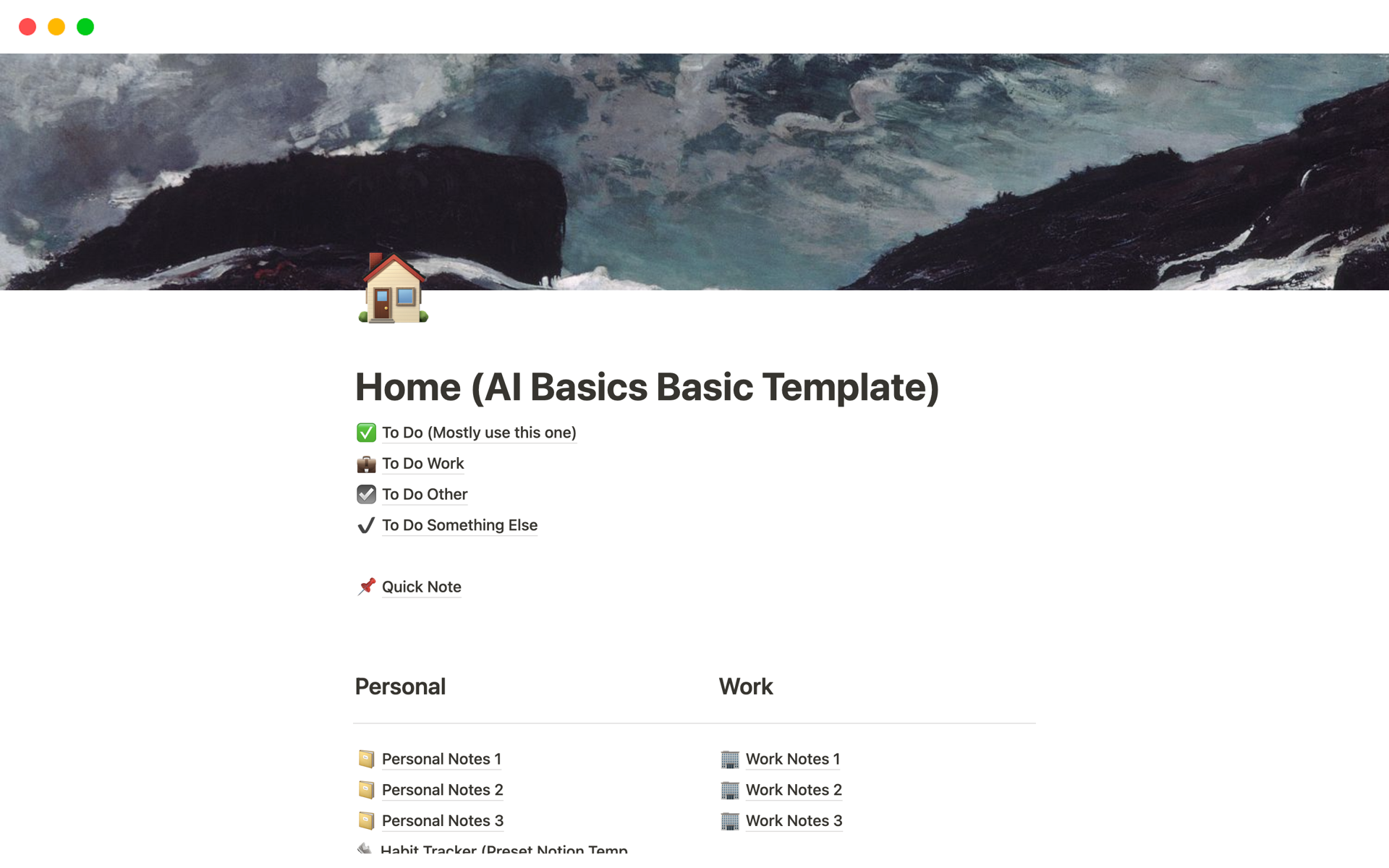 This is a homepage with templates to get you started with Notion, with a focus on organized To-Do lists.
