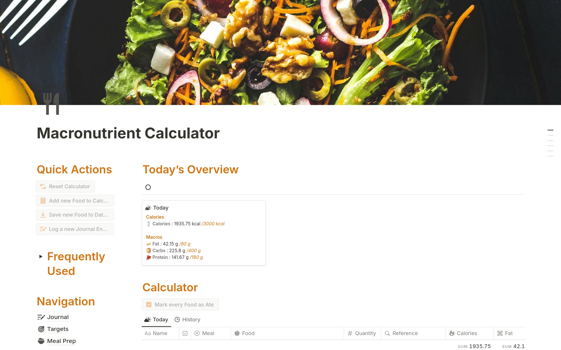 A template preview for Macronutrient Calculator