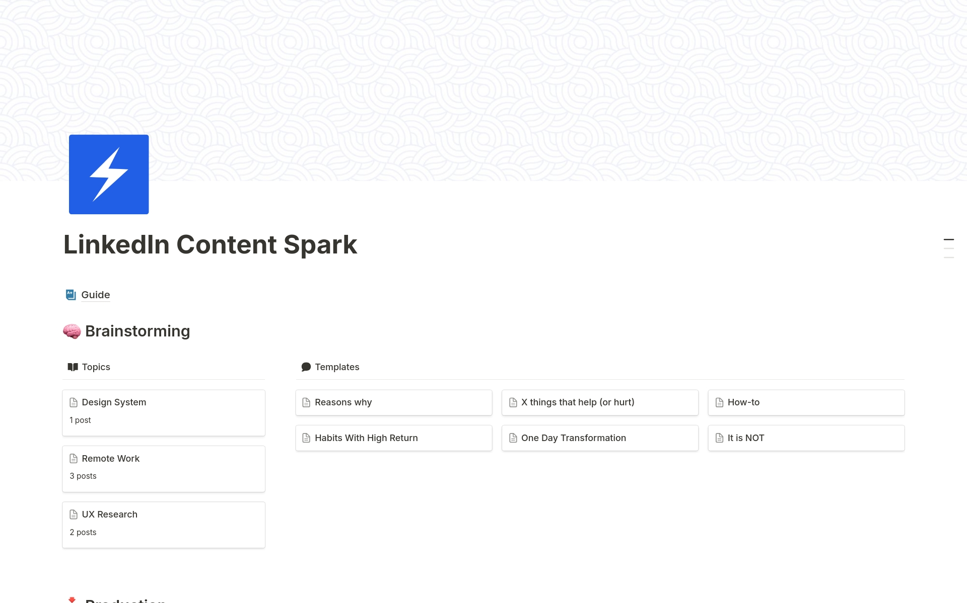 LinkedIn Content Sparkのテンプレートのプレビュー