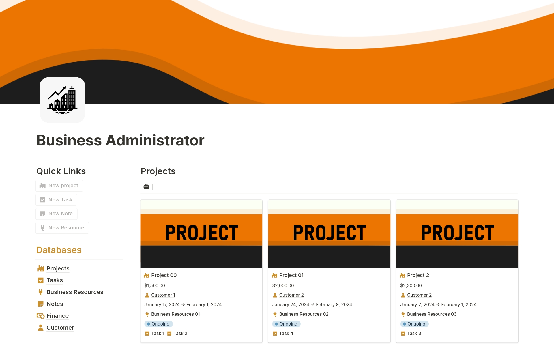 A template preview for Business Administrator