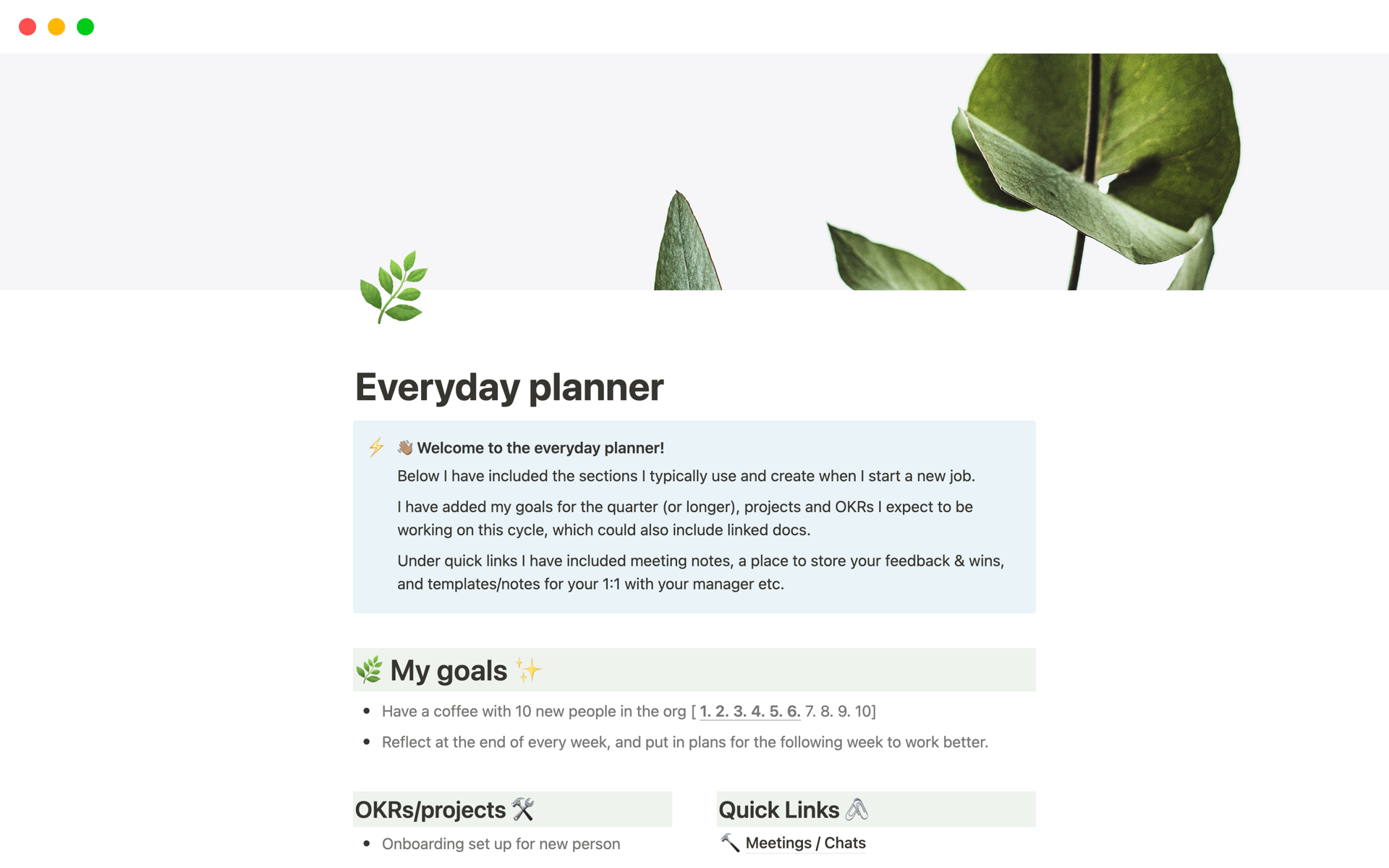 A template preview for The ultimate everyday planner for work