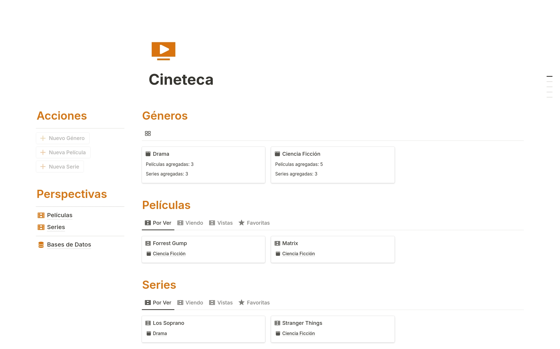 A template preview for Cineteca