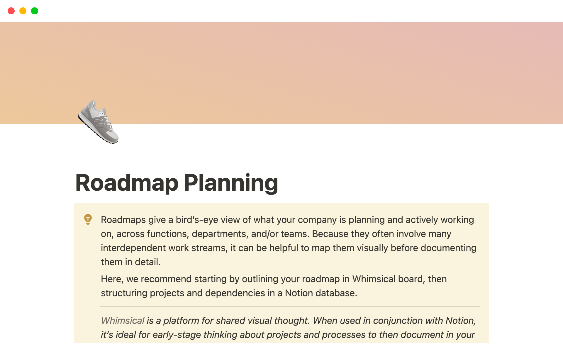 Uma prévia do modelo para Roadmap Planning