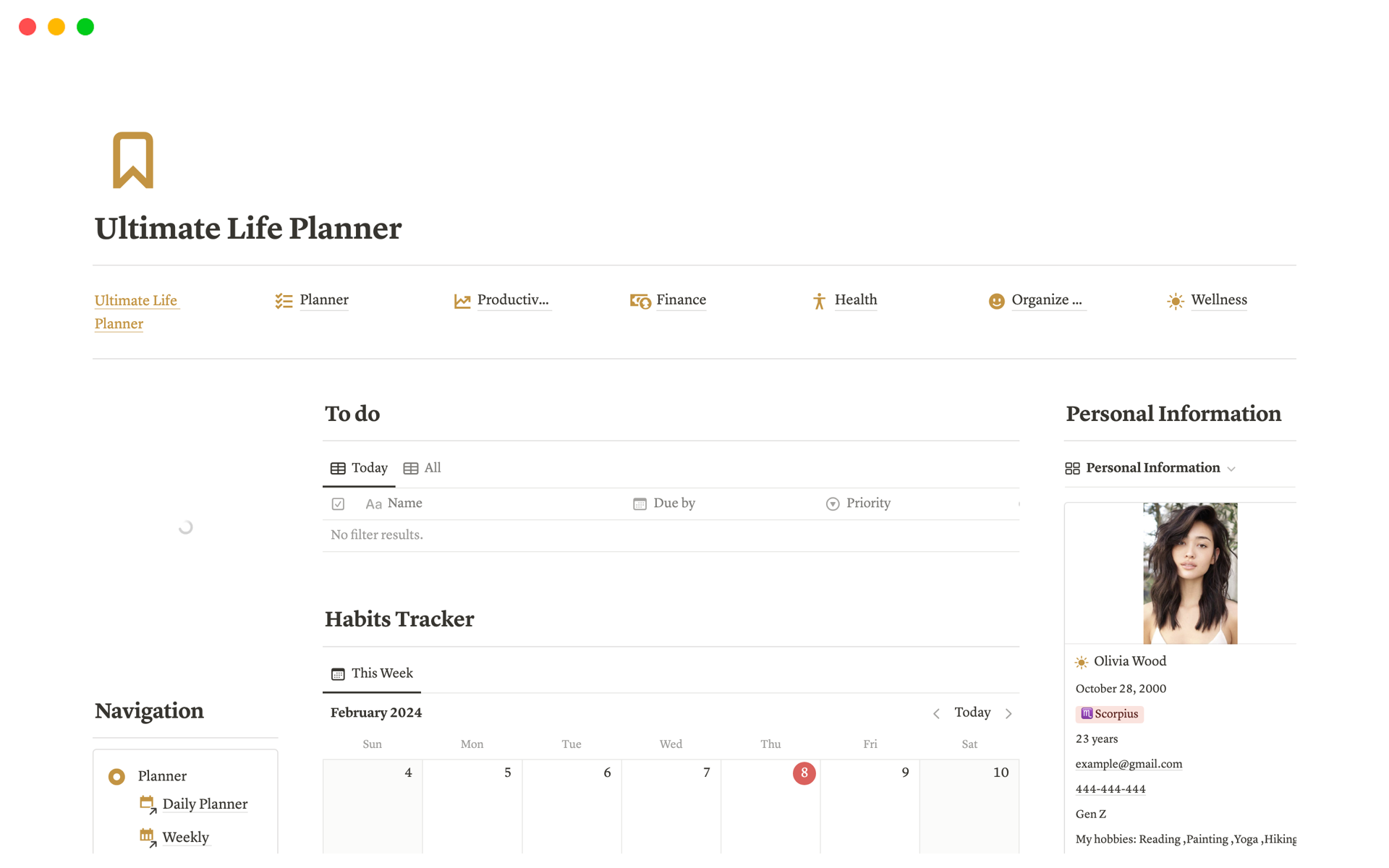 Ultimate Life Planner, All in One Dashboard