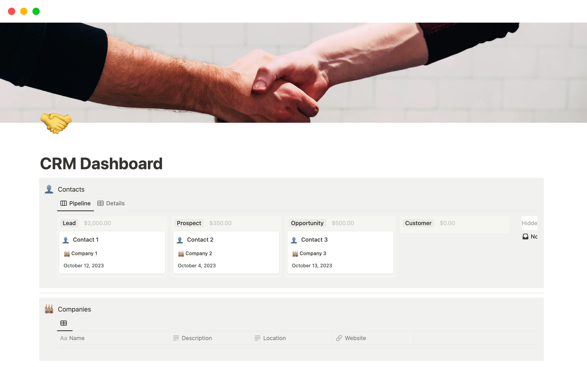 A template preview for CRM Dashboard