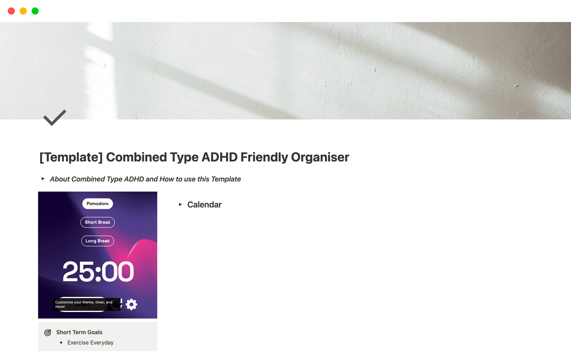 En forhåndsvisning av mal for Combined Type ADHD Friendly Organiser