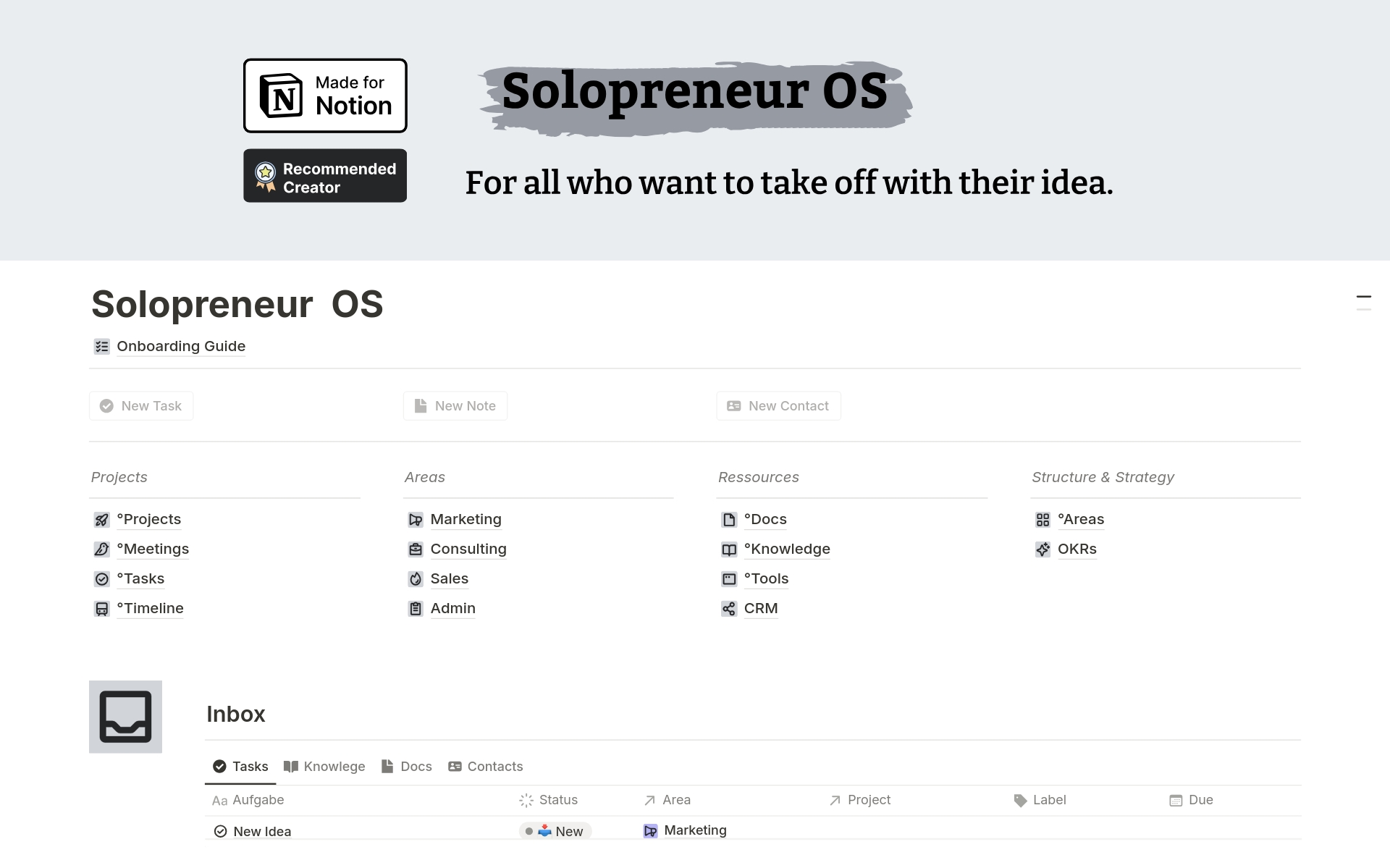 A template preview for Solopreneur OS