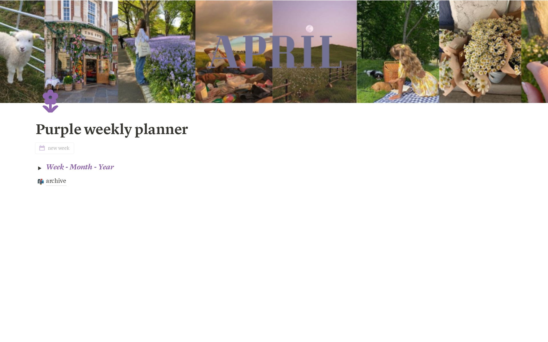 En förhandsgranskning av mallen för Purple weekly planner