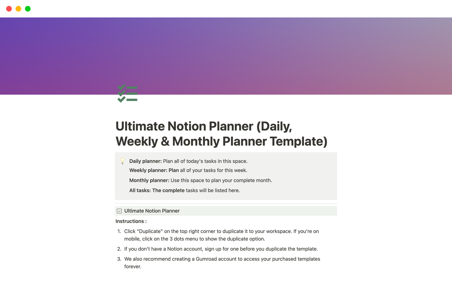 Uma prévia do modelo para Ultimate Planner (Daily, Weekly & Monthly Planner)