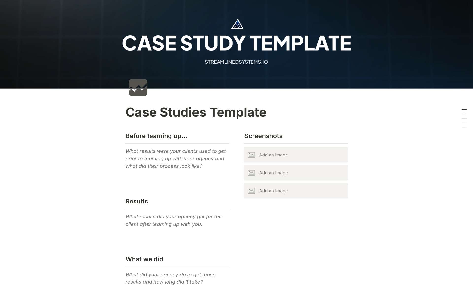 A template preview for Case Study Page