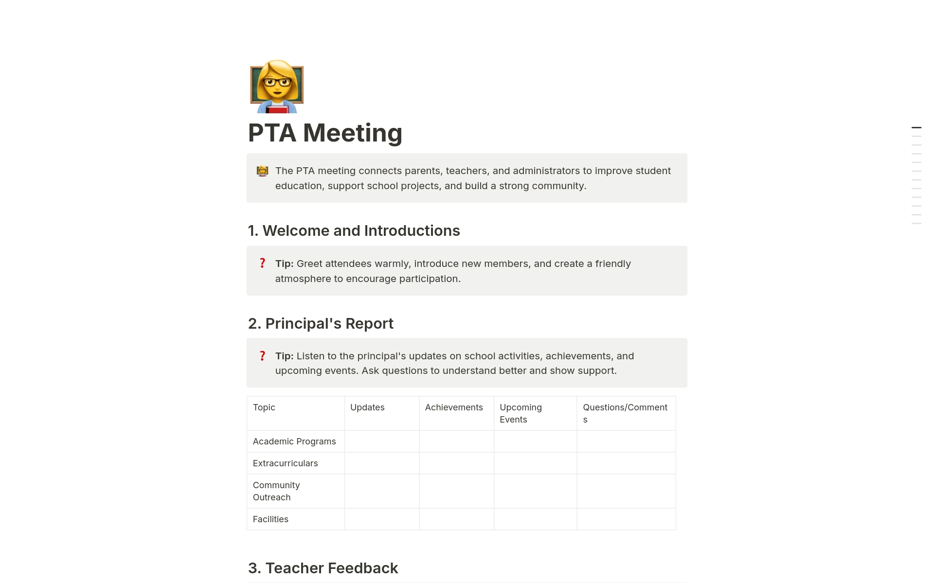 A template preview for PTA Meeting