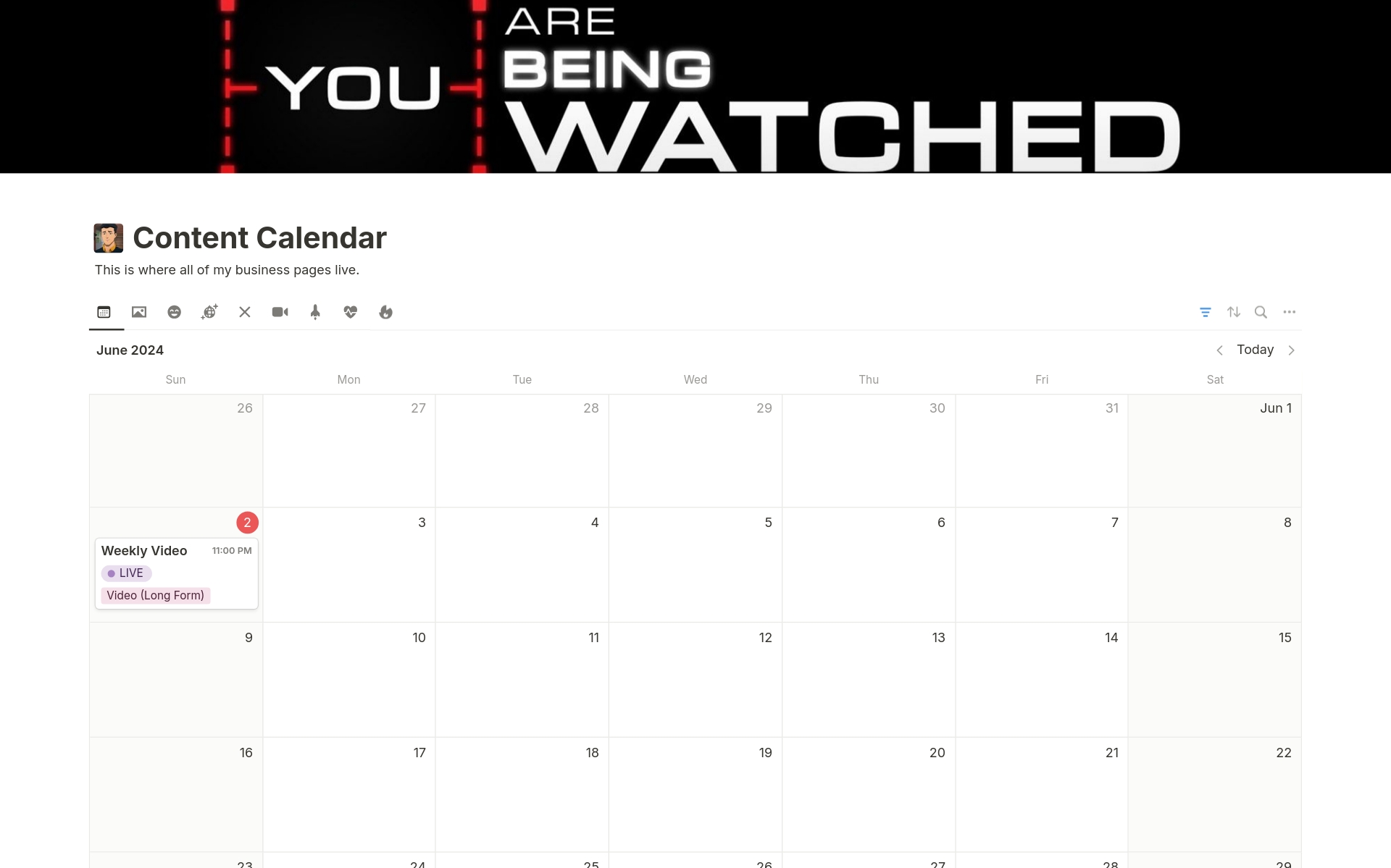 Vista previa de una plantilla para The Content Calendar