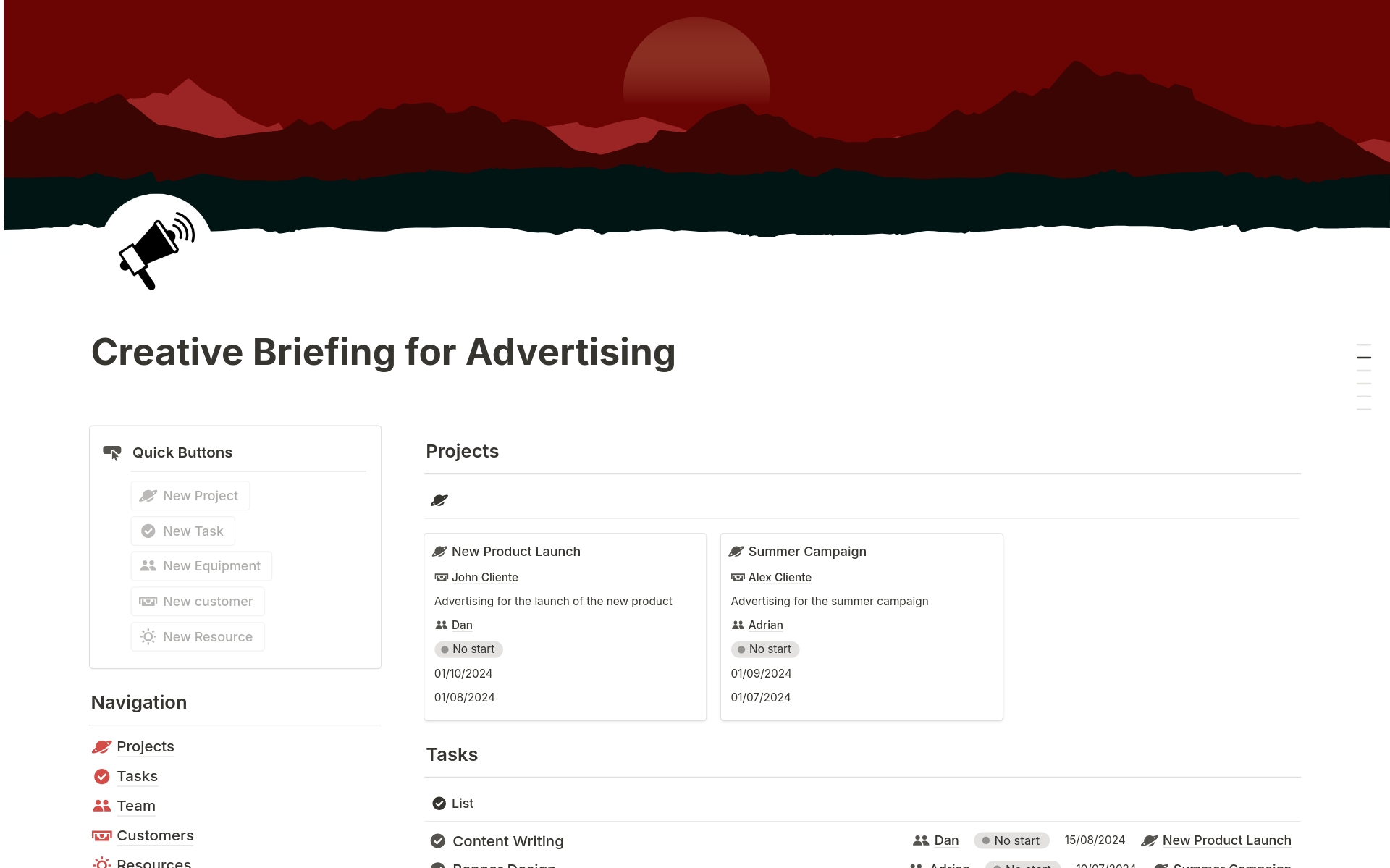 En forhåndsvisning av mal for Creative Briefing for Advertising