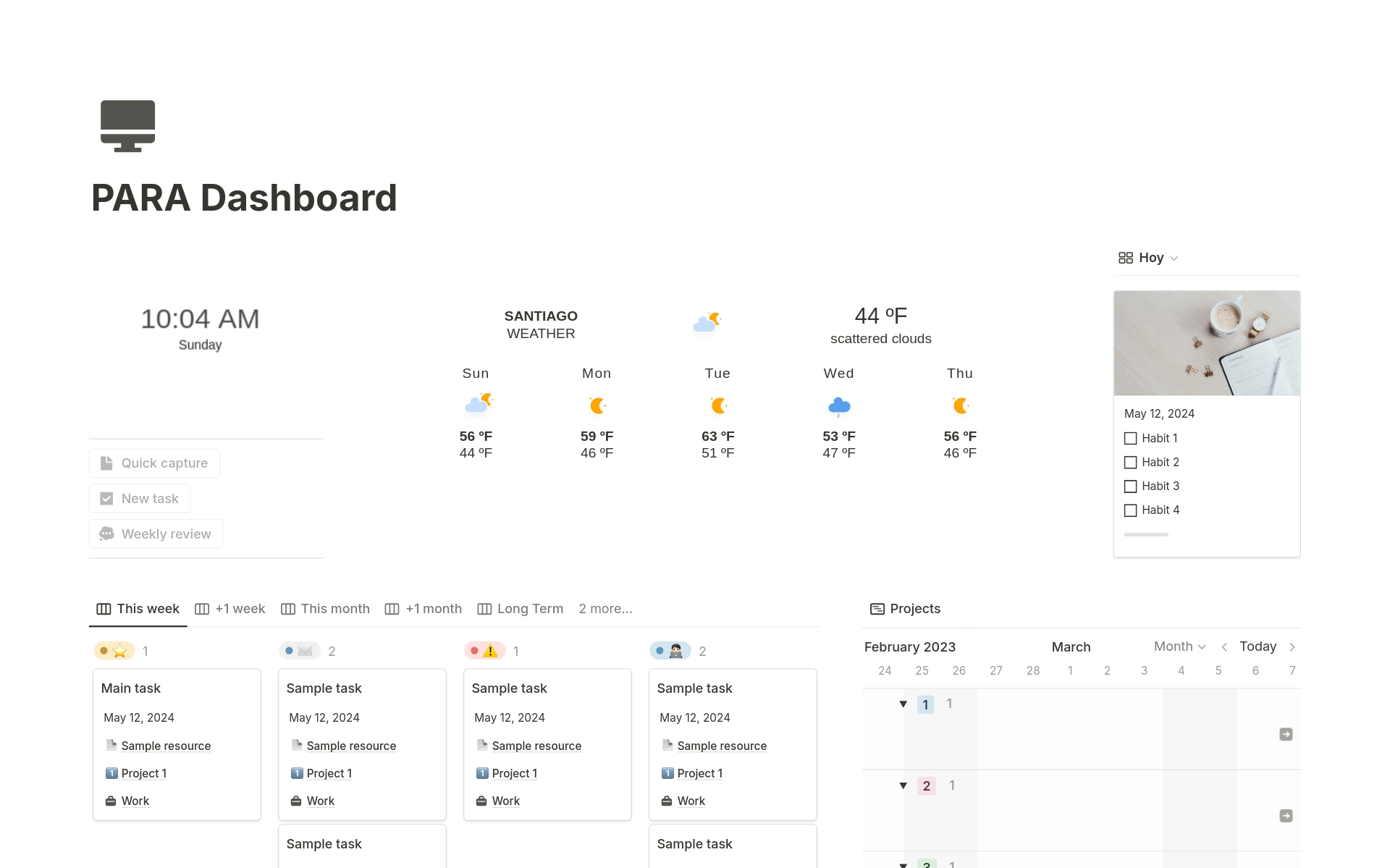 Are you tired of feeling overwhelmed by the constant influx of information and tasks in your personal and professional life?
Do you struggle to keep track of your projects, habits, and goals?

The PARA Dashboard is here to revolutionize your productivity and organization.