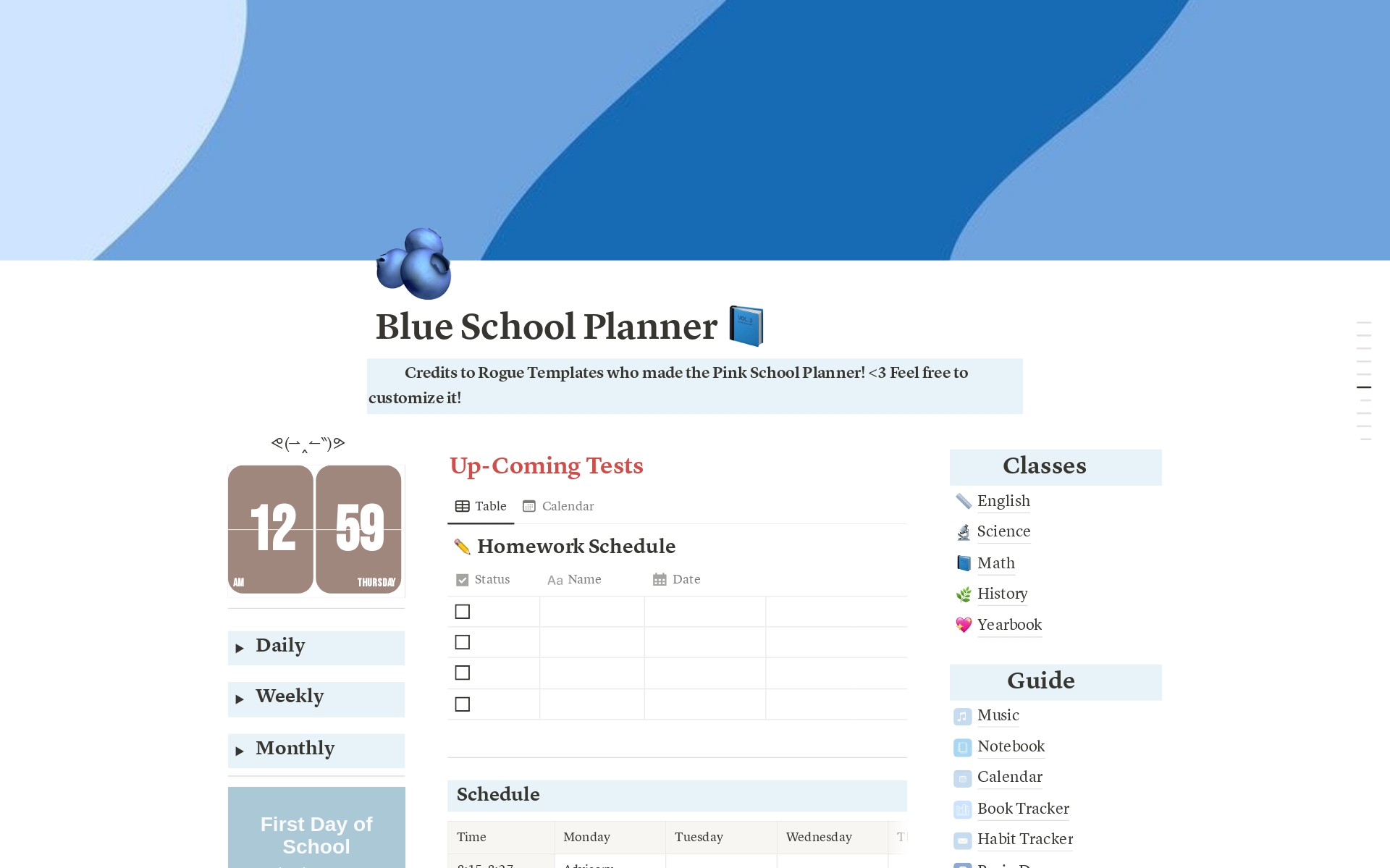 Blue School Planner <3님의 템플릿 미리보기