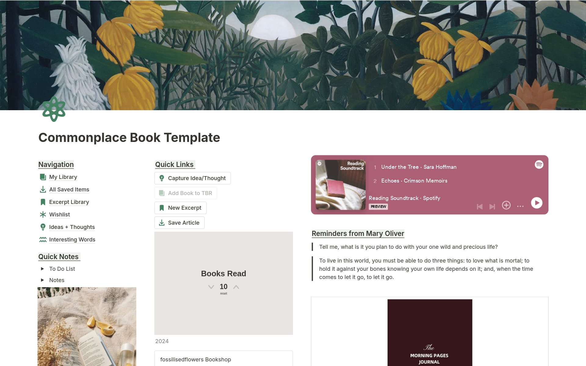 A template preview for Commonplace Book