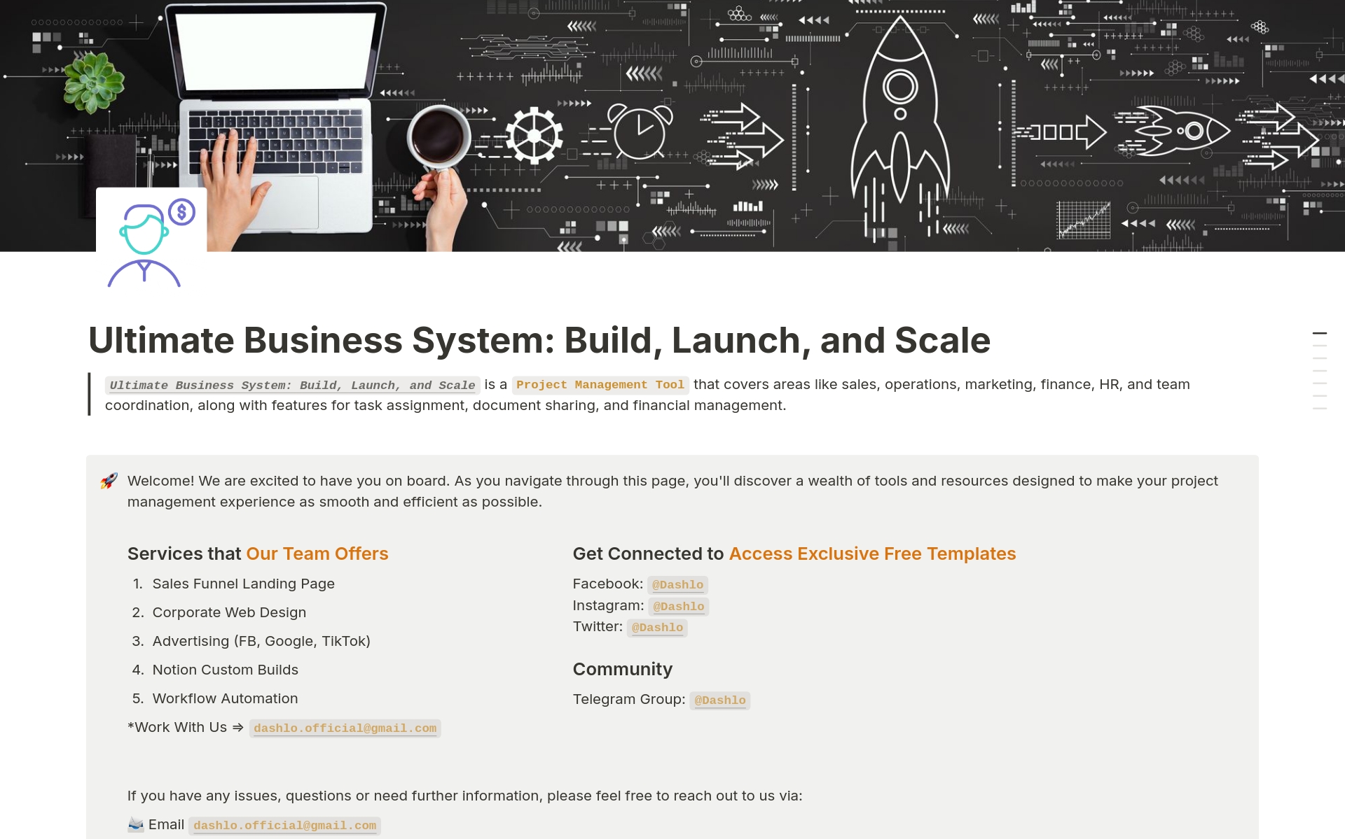 En forhåndsvisning av mal for Ultimate Business System: Build, Launch, and Scale