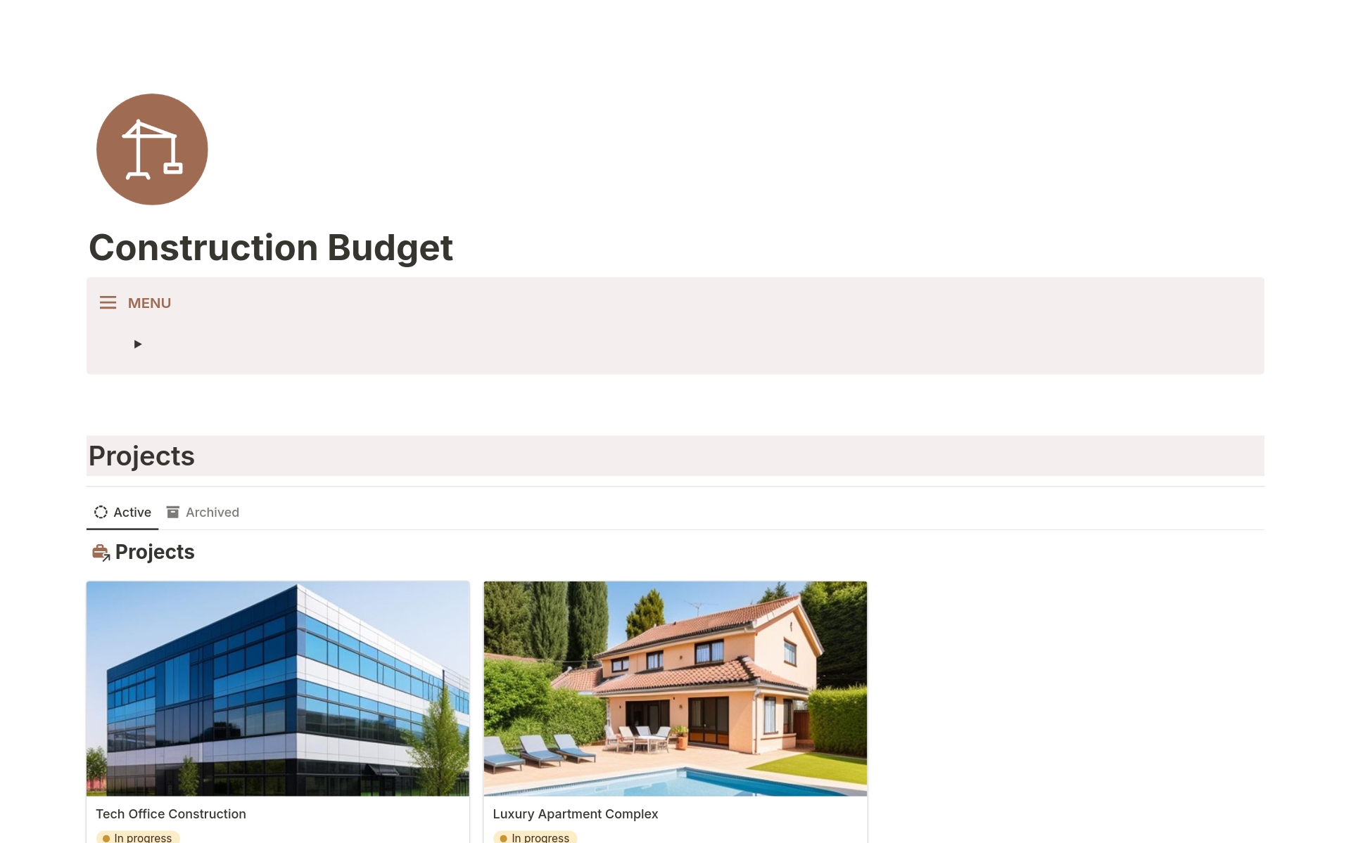 En forhåndsvisning av mal for Construction Budget & Cost Tracking