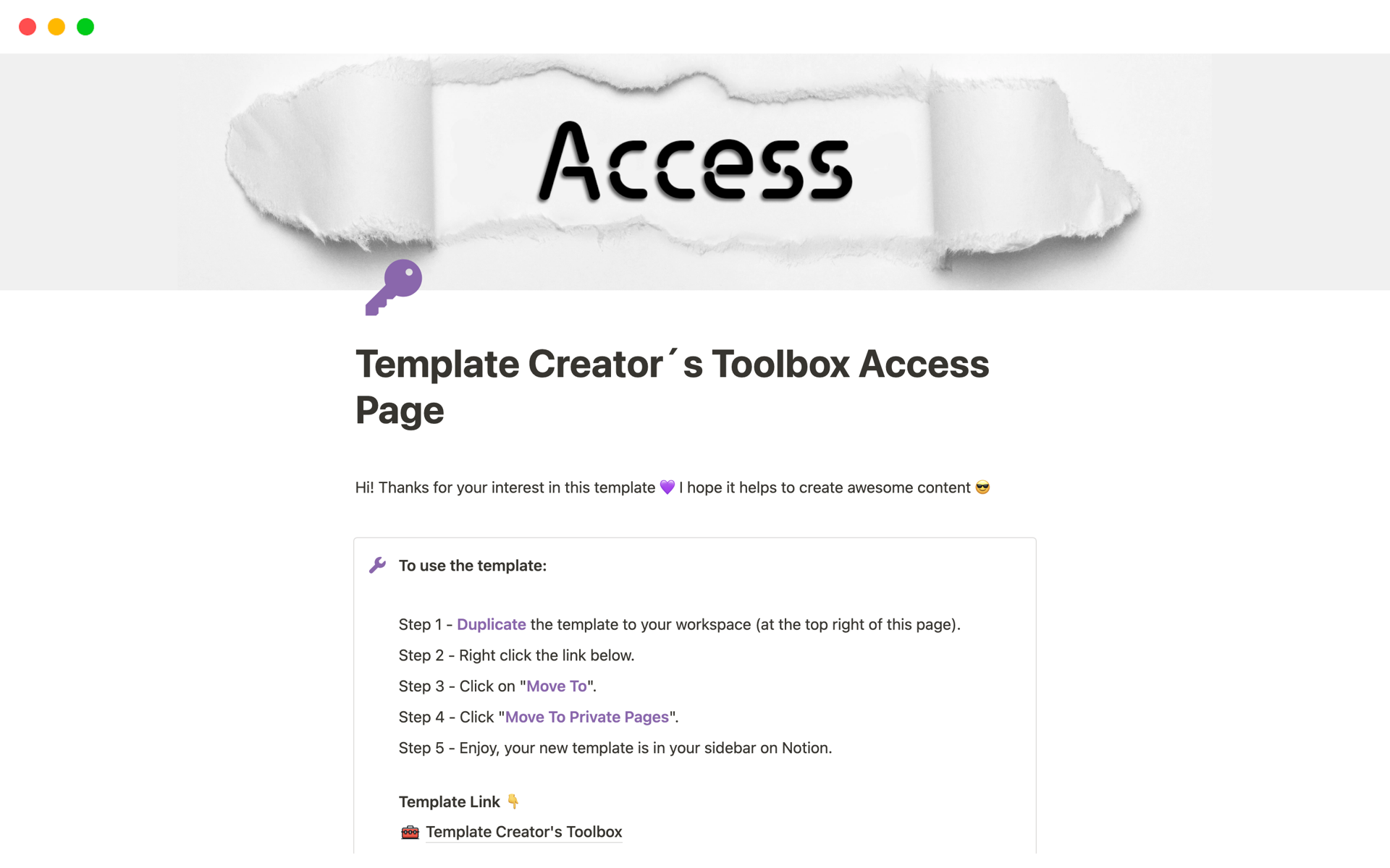 En forhåndsvisning av mal for Template Creator´s Toolbox