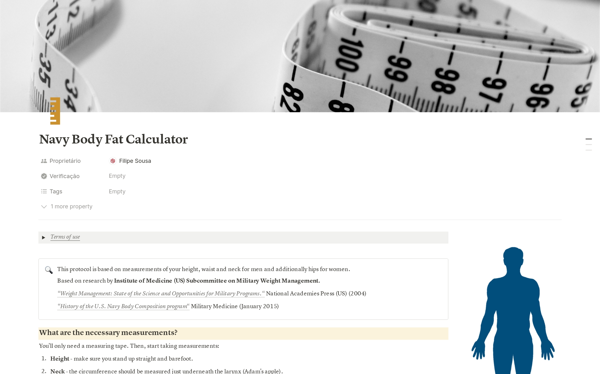 A template preview for Navy Body Fat Calculator