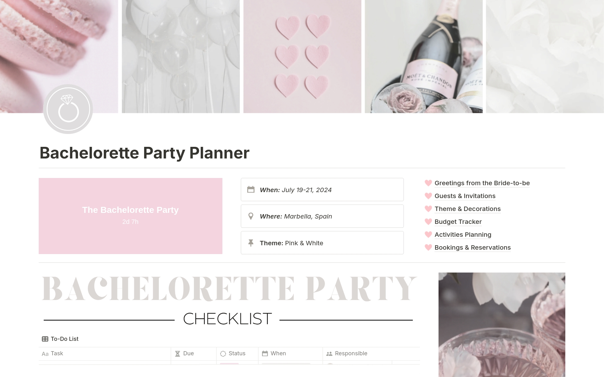 A template preview for Bachelorette Party Planner