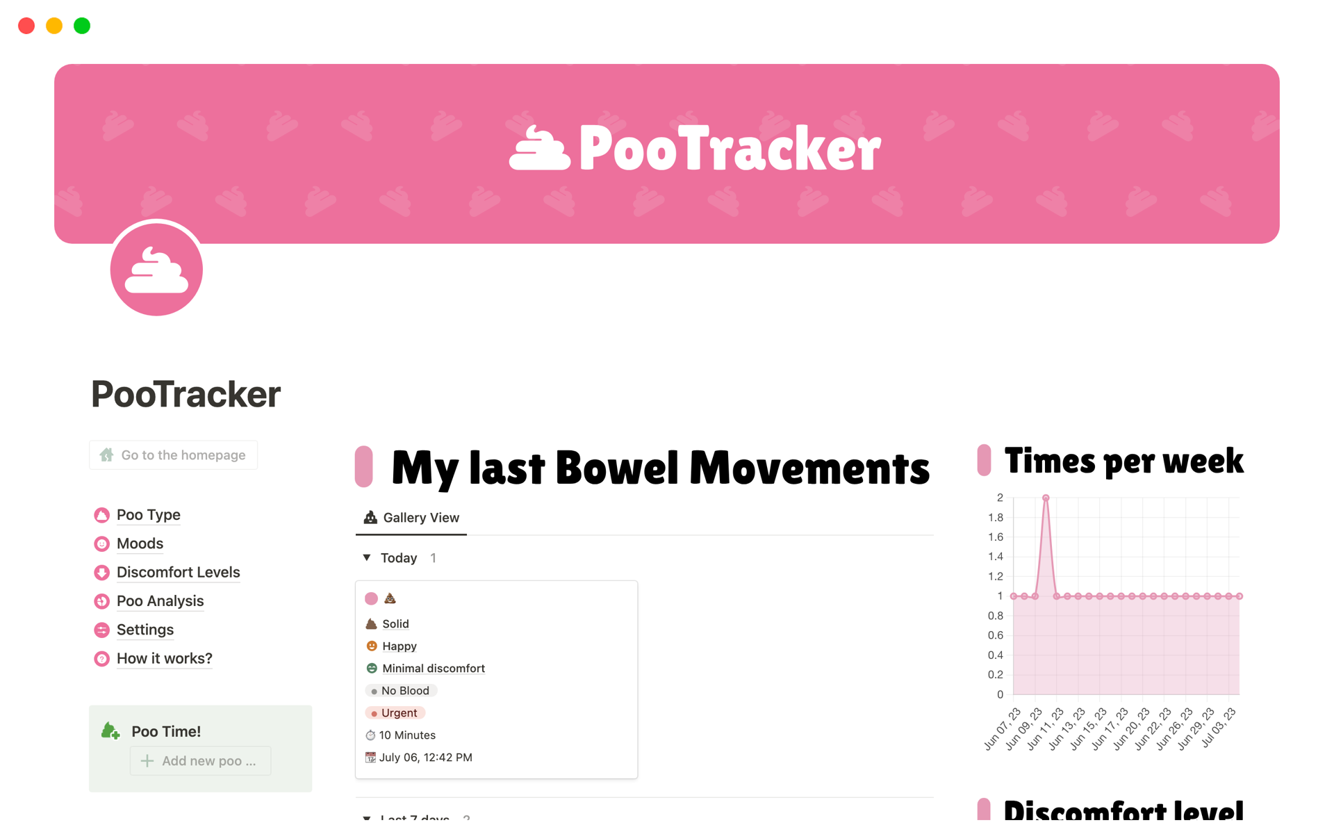A template preview for PooTracker