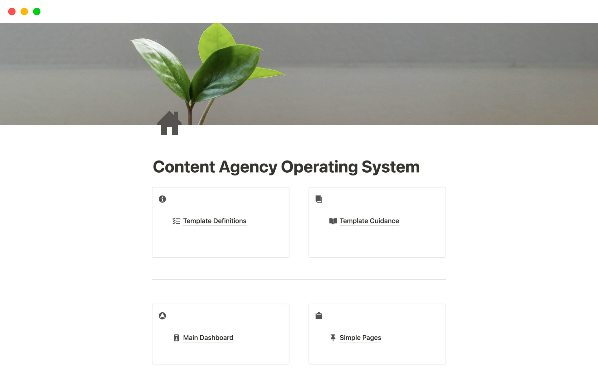 Vista previa de una plantilla para Content Agency Operating System