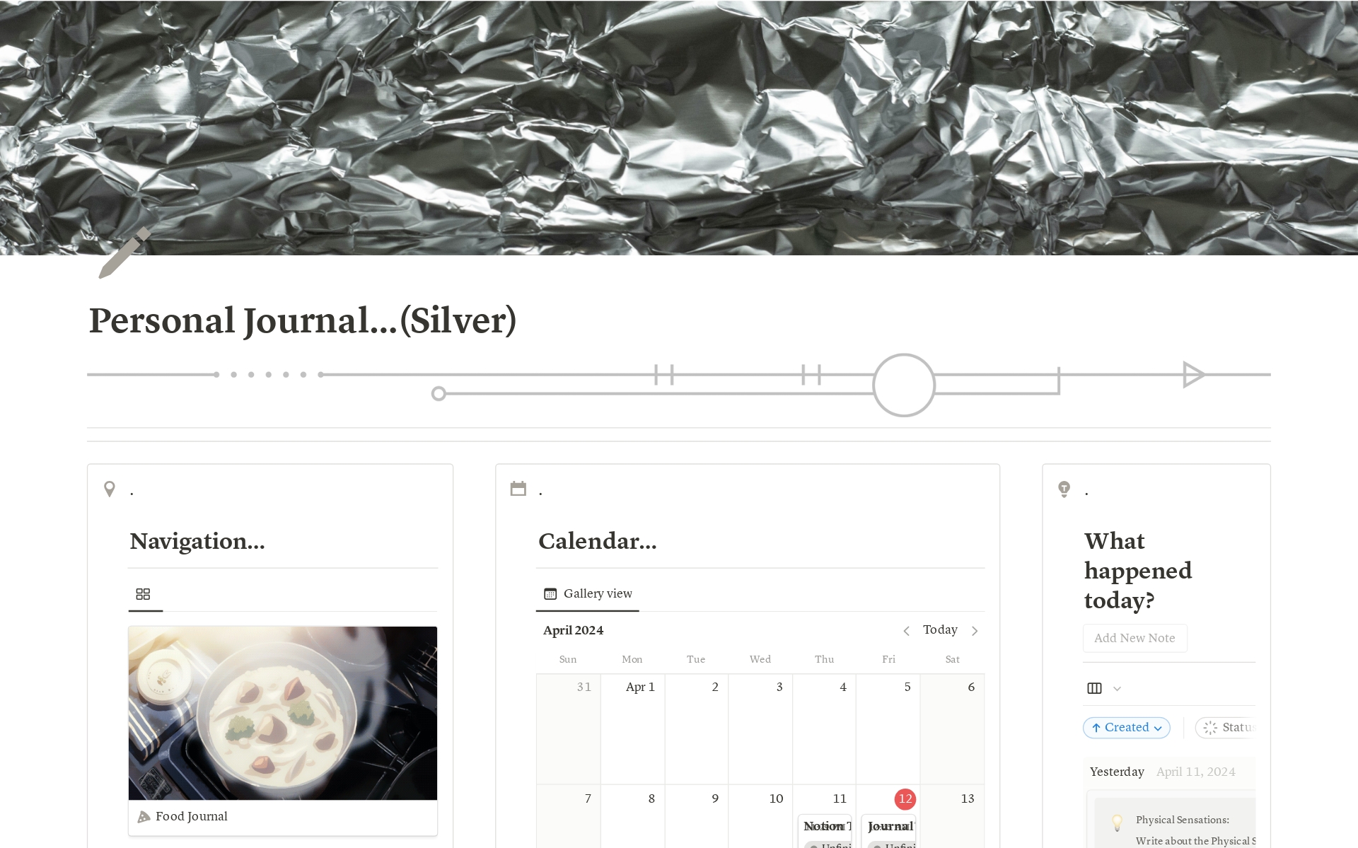 🌿📘 Elevate your journaling with the "Superaesthetic Silver Journal Template"! Sleek silvers & dynamic gifs create an immersive space for food, mind, life & travel. Unlock creativity & memories today! 🌿✨