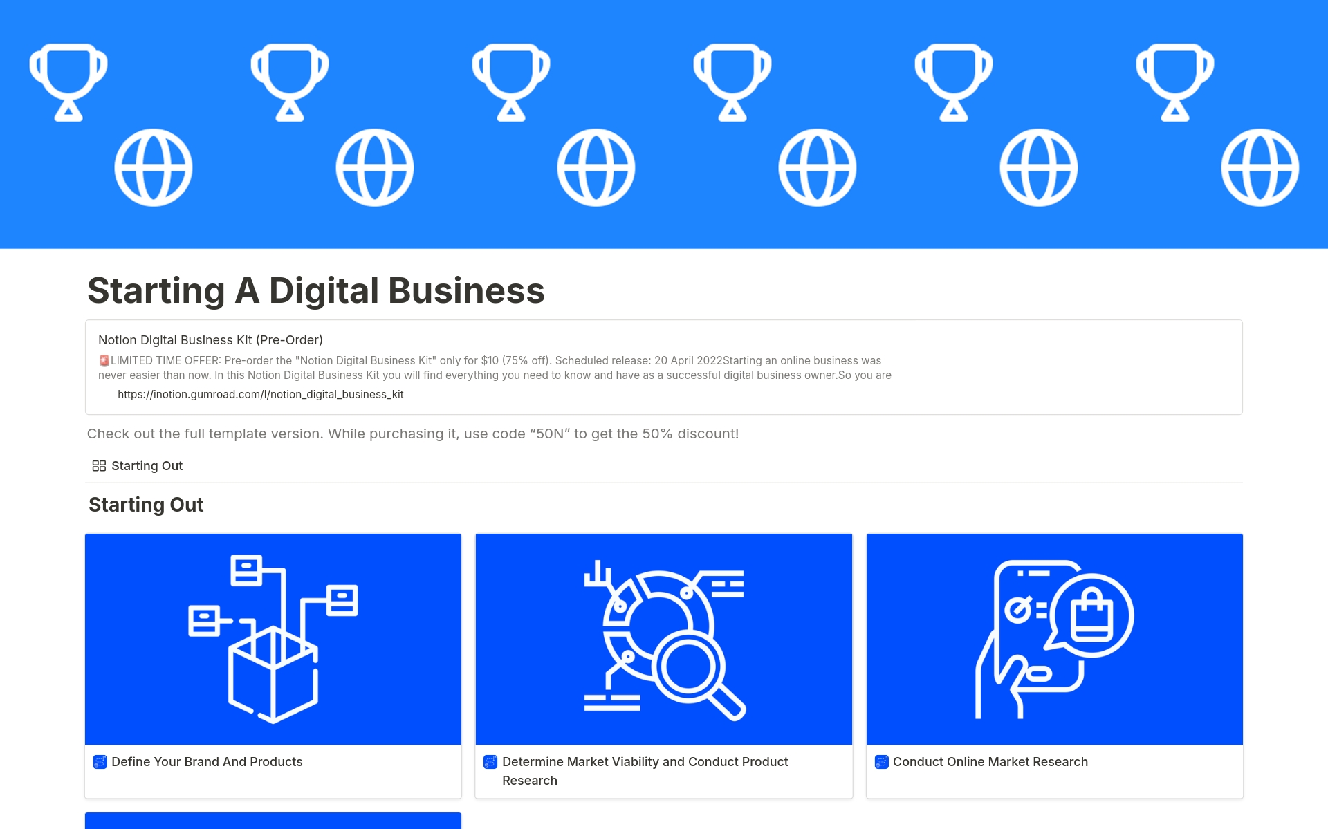 Get the awesome lessons about starting a digital business right within Notion.